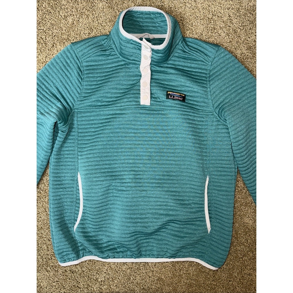 L.L. Bean Women's Small Petite Green Airlight Knit 1/4 Snap Pullover - Picture 6 of 7